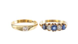 A Victorian sapphire and diamond ring and another diamond ring