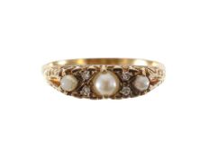 A 9ct gold, pearl and diamond ring