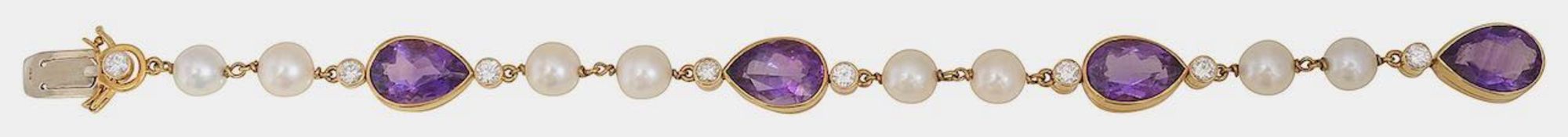 An amethyst, diamond and pearl bracelet