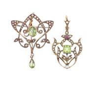 An Edwardian 9ct gold pendant brooch and pendant