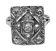 An Art Deco diamond rectangular panel ring
