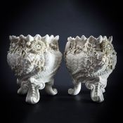 A pair of Belleek second period porcelain jardinieres