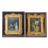 Two miniature gilt relief picture frames