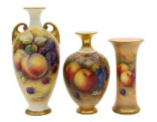 A group of three Royal Worcester porcelain painted fruit vases