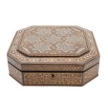 A Syrian parquetry and mother of pearl inlaid box