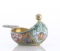 A Russian silver gilt and cloisonné kovsh