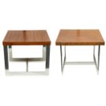 Two Merrow Associates rosewood and chrome side tables