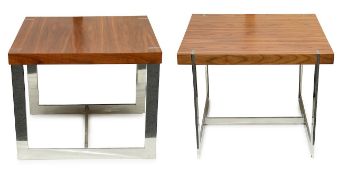 Two Merrow Associates rosewood and chrome side tables