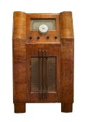 An Art Deco walnut freestanding radio,
