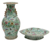 A Catonese famille rose celadon ground porcelain vase and comport