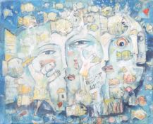 Ukrainian School (Contemporary) Faces and Fish abstract