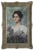 Camilla Zach-Dorn (German, 1859-1951) Portrait of a young woman with lilacs