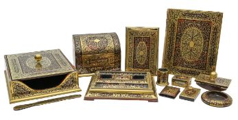 An Edwardian eleven piece boullework desk set