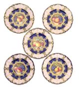 A group of five Royal Worcester porcelain painted fruit cabinet plates