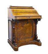 A Victorian burr walnut piano-top Davenport desk