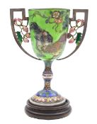 A Japanese silver and cloisonné twin-handled trophy cup