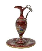 A Ludwig Polizer silver gilt metal and enamel ewer, and a dish of similar design