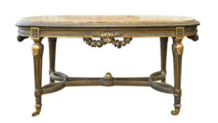 A French Louis XV style giltwood and marble-topped table