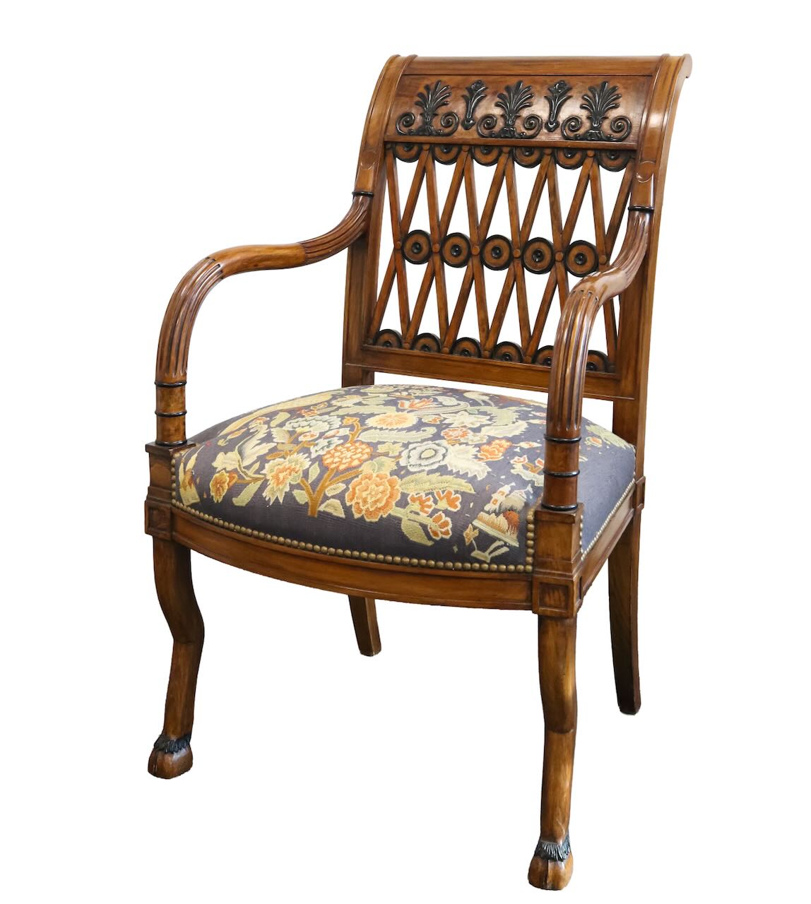 An Empire style mahogany armchair, in the style of Jacob Frères of Rue Meslée