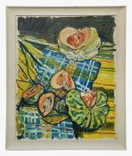 John Bratby (British, 1928-1992) 'Melons on a scattered table cloth'