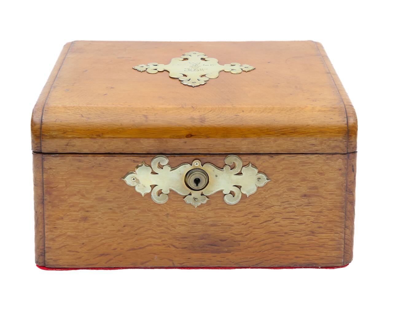 A Victorian oak jewellery or work box, with a Bramah lock