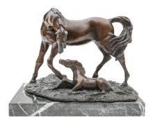 A bronze figure group of a horse and foal