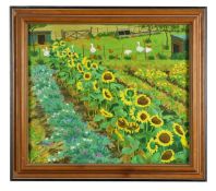 Linda Benton (British, Contemporary) 'Sunflowers and Geese'