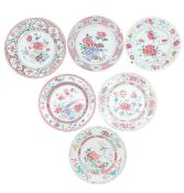 A group of six Chinese famille rose porcleain plates
