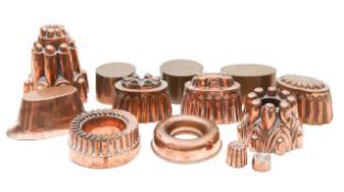 Thirteen Victorian copper jelly moulds