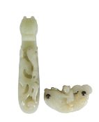 A pale carved jade 'Chilong' belt hook