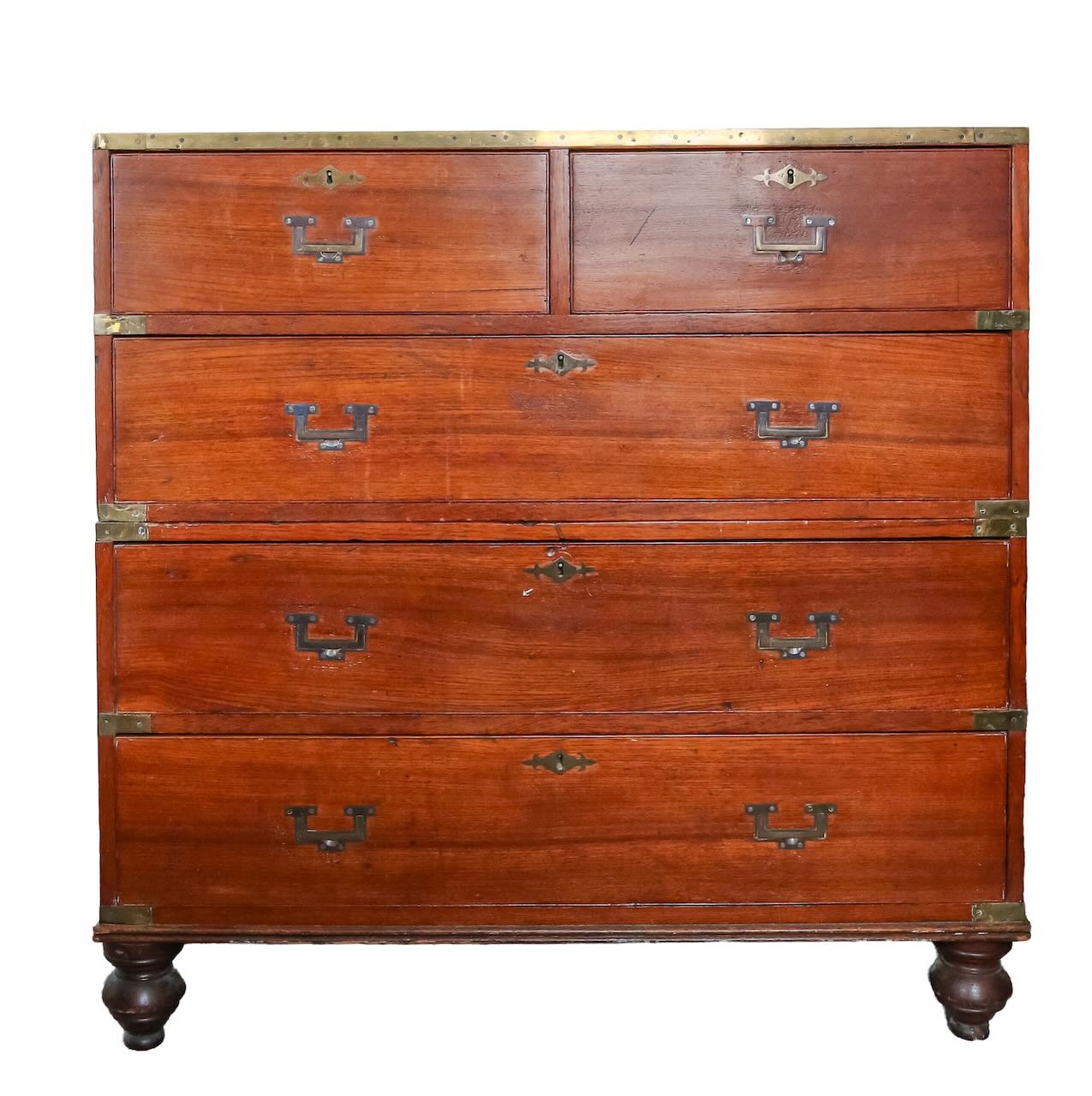 A Victorian brass-mounted oak campaign chest