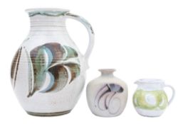 Two Aldermaston Pottery jugs and a vase