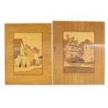 A group of four marquetry panels