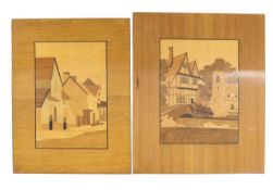 A group of four marquetry panels
