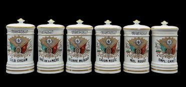 A set of six Ottoman pottery apothecary jars and covers