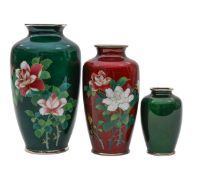 A group of three Ginbari cloisonné vases