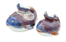 Two Japanese Kutani porcelain fish tureens