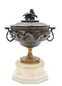 A Grand Tour bronze urn and cover