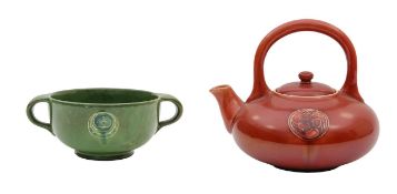 A William Moorcroft Flaminian Ware pottery teapot and bowl