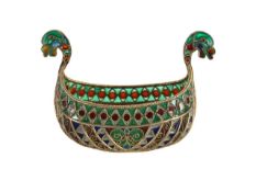 A silver gilt and plique à jour salt