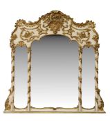 A parcel gilt triple overmantel mirror