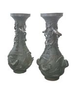 A pair of large Japanese bronze vases