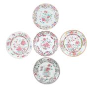 A group of five Chinese famille rose porcelain plates