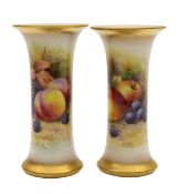 A pair of Royal Worcester porcelain painted fruit vases