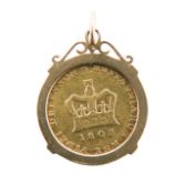 A George III 1803 1/3 Guinea gold coin in a mount