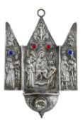 A Continental silver triptych font or bénitier