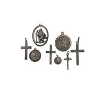 Four silver St Christopher and four cross pendants