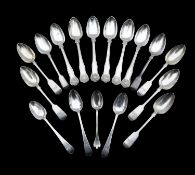 A collection of George III and later silver teaspoons
