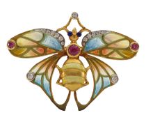 An 18ct gold gem set plique-a-jour insect brooch by Masriera