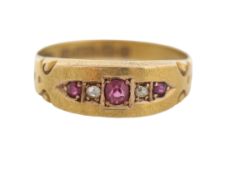 A Victorian 15ct diamond and ruby ring
